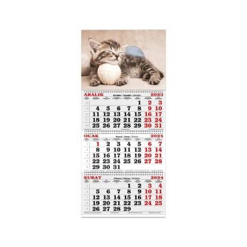 Keskin Color 2024 Spiralli Kediler Karton Kapak 3 Aylık Jumbo Gemici Takvimi