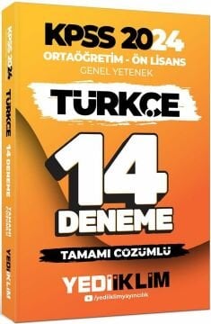 Yediiklim Yayınları 2024 KPSS Ortaöğretim Ön Lisans Türkçe Çözümlü 14 Deneme