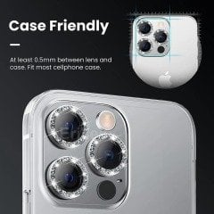 iPhone Taşlı Kamera Koruyucu Lens - Gümüş