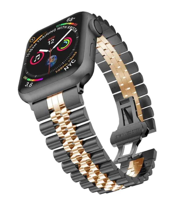 Apple Watch Rolex Çelik Loop Kordon - Siyah/Gold