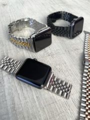 Apple Watch Rolex  Çelik Loop Kordon - Rose/Gümüş