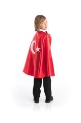 Kız Erkek Çocuk Ay Yıldızlı Kırmızı Bayraklı Kırmızı Pelerin - 23 Nisan Kıyafetleri
