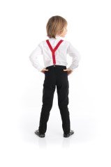Erkek Çocuk Beyaz Gömlek Siyah Pantolon Kırmızı Papyon Askılı - 23 Nisan Kıyafetleri