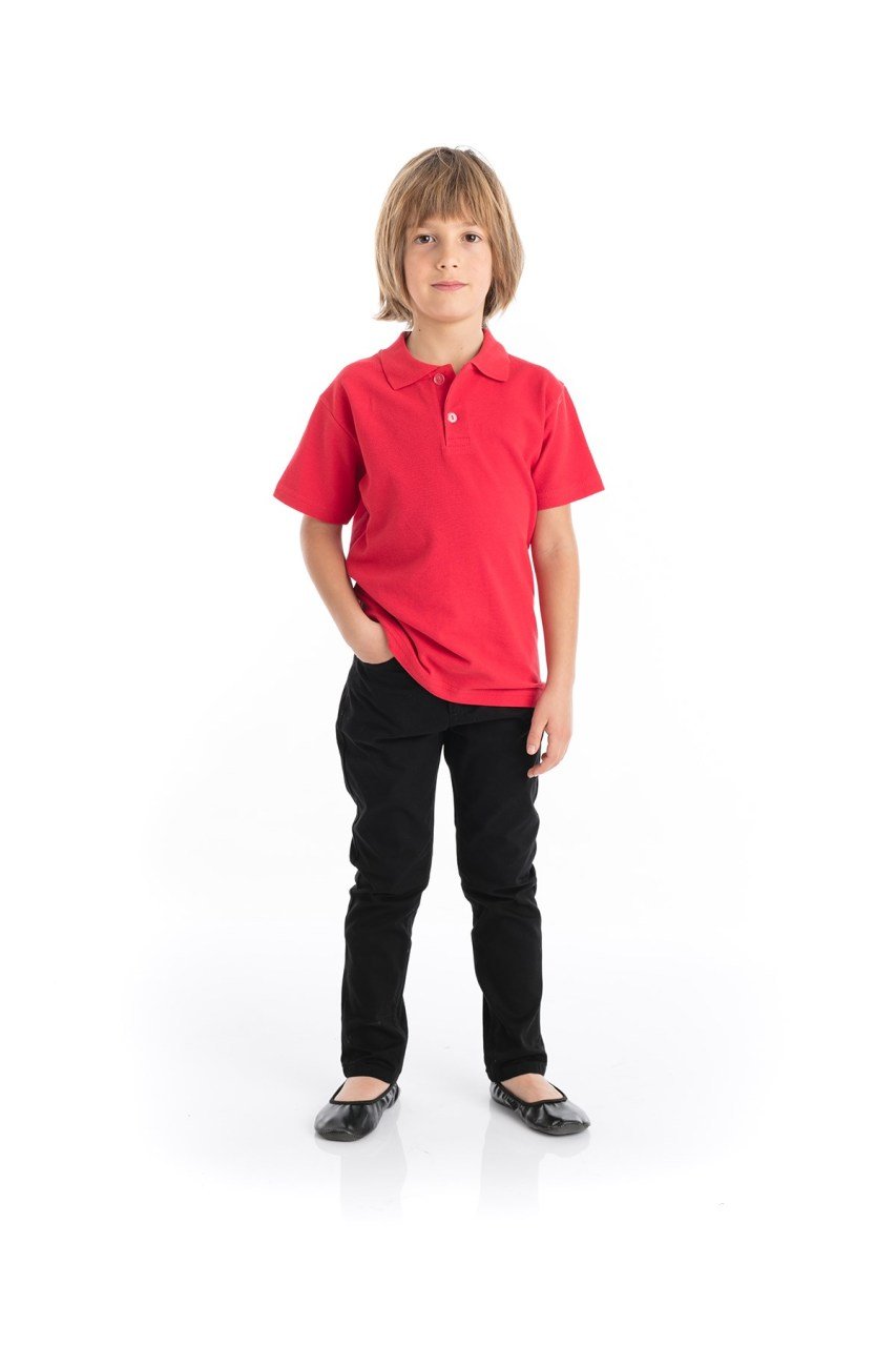Erkek Çocuk Kırmızı Polo Yaka Tişört Siyah Pantolon - 23 Nisan Kıyafetleri