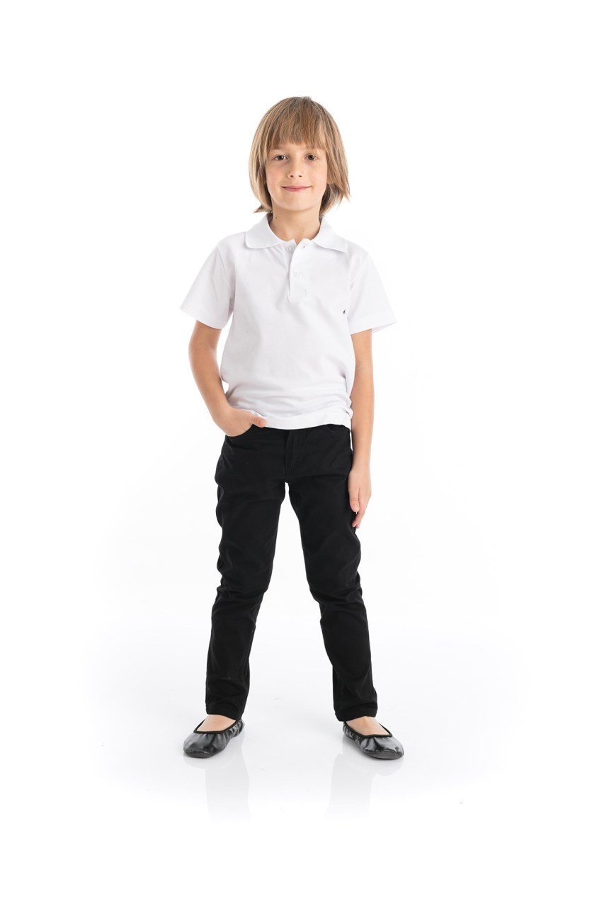 Erkek Çocuk Beyaz Polo Yaka Tişört Siyah Pantolon - 23 Nisan Kıyafetleri