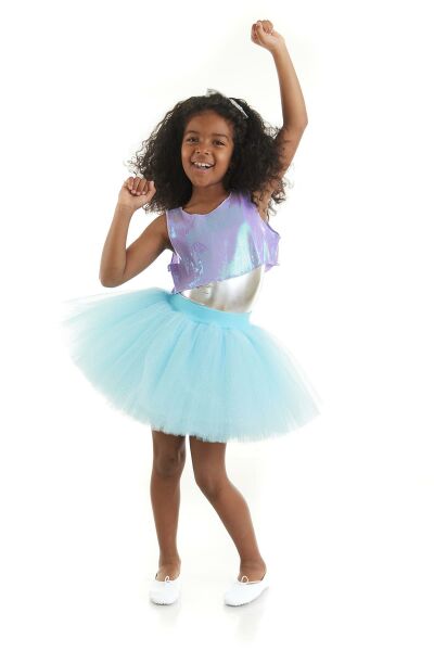 Kız Çocuk Mavi Turkuaz Hip Hop Dans Kostümü - 23 Nisan Kıyafetleri