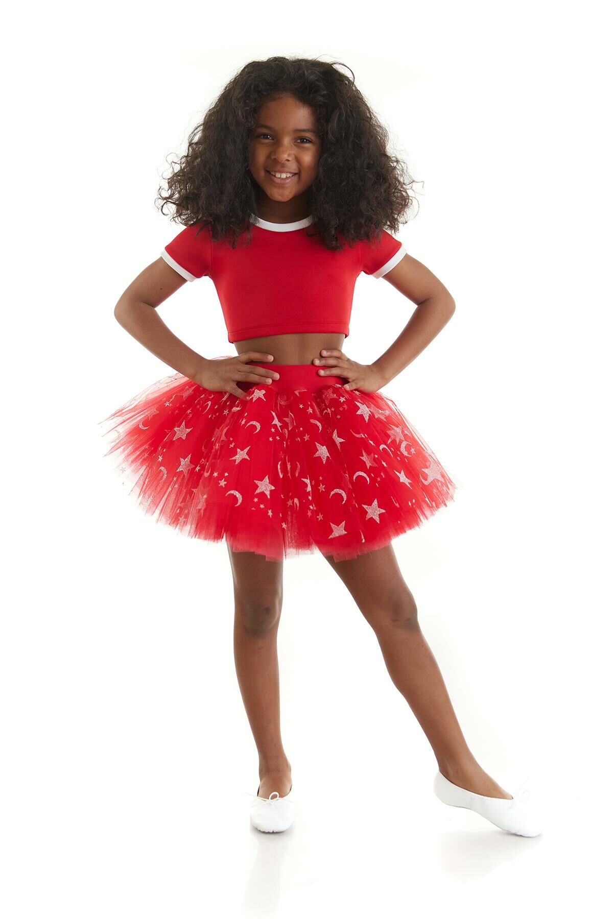 Kız Çocuk Kırmızı Ay Yıldızlı Dans Kostümü - 23 Nisan Kıyafetleri