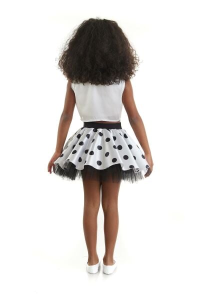 Kız Çocuk Siyah Beyaz Puantiyeli Dans Kostümü - 23 Nisan Kıyafetleri
