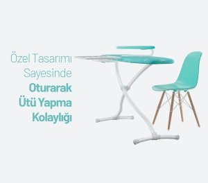 Elegance Ütü Masası - Turkuaz - 42X120 CM - Geniş Ütüleme Yüzeyi - Kol Aparatlı