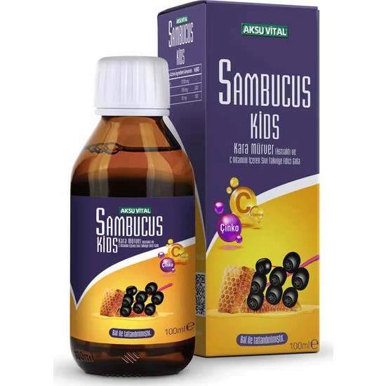 Aksu Vital Sambucus Kids Kara Mürver Ekstraktı Vitamin C Şurup 100ml