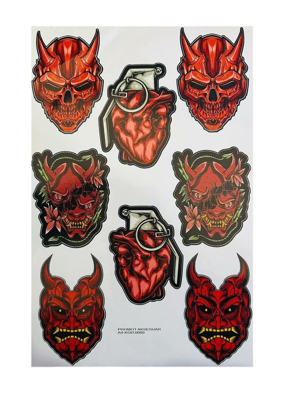Motogaj Devil Desenli 8 Parça A4 Sticker Seti