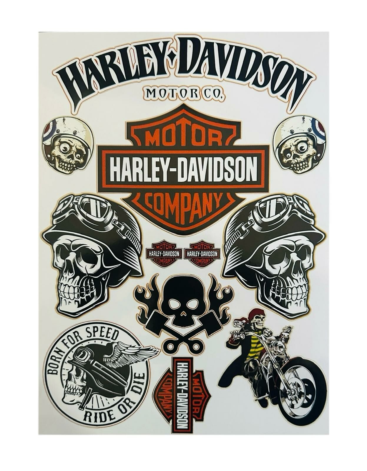 Harley Davidson Kuru Kafa Desenli 13 Parça A4 Sticker Seti