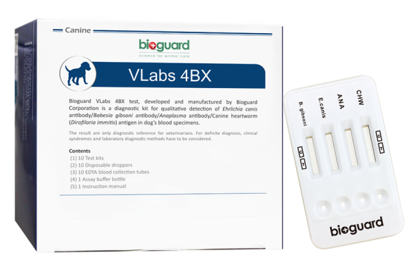 Bioguard VLabs 4BX B.Gibsoni, E.Canis, Anaplasma, Heartworm (Kalp Kurdu) Hızlı Test Kiti