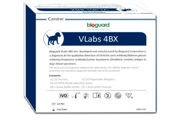 Bioguard VLabs 4BX B.Gibsoni, E.Canis, Anaplasma, Heartworm (Kalp Kurdu) Hızlı Test Kiti