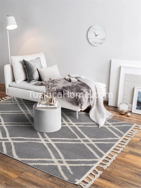 Tuzluca Home Bohem İskandinav Tarz Özel Ölçülü l Makina Halısı 02 Gri