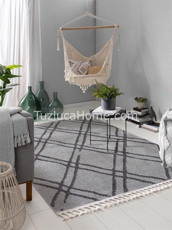 Tuzluca Home Bohem İskandinav Tarz Özel Ölçülü l Makina Halısı 02 Antrasit