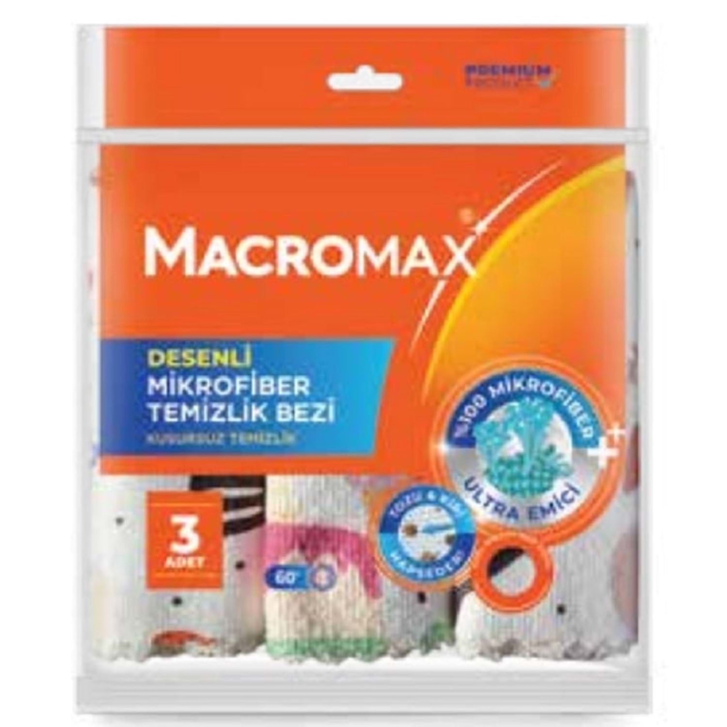 Macromax Desenlı Mıkrofıber Temızlık Bezı 3 Lu Paket