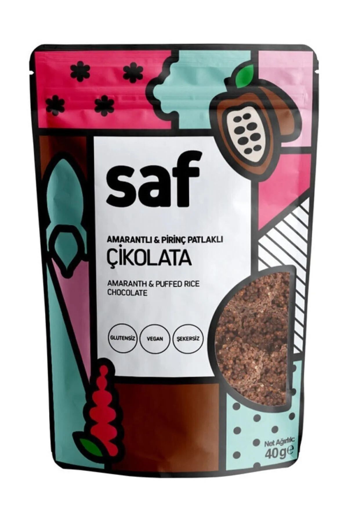 Saf Çikolata 40 Gr Amarant-pirinç Patlağı