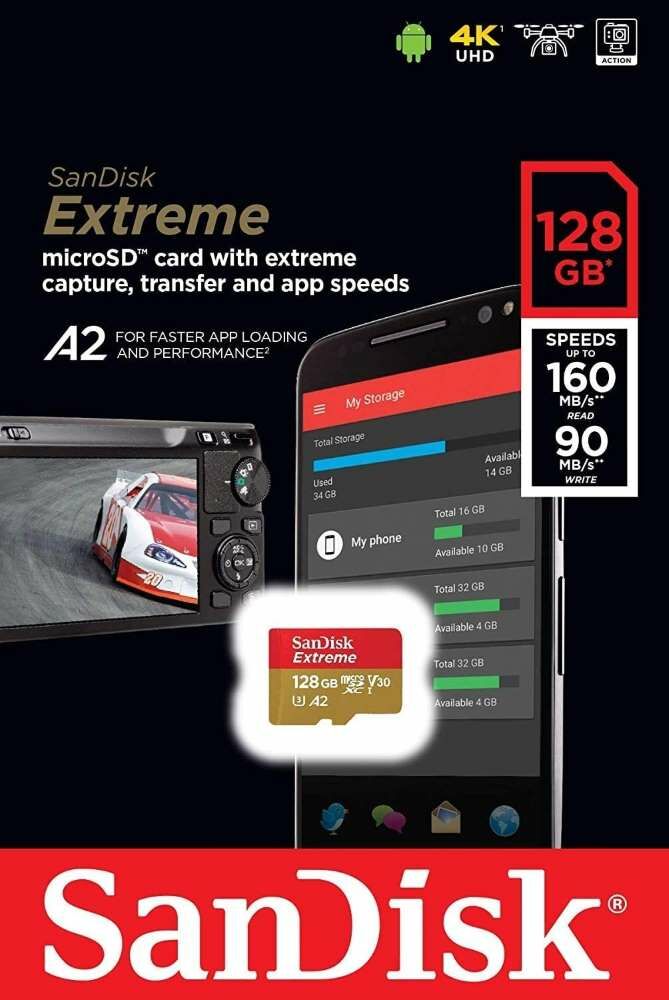 Sandisk Extreme 128GB MicroSDXC 160MB/s Hafıza Kartı (Adaptörsüz)