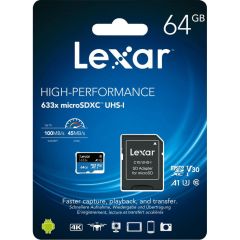 Lexar 64GB 633X 100MB/s SD Adaptörlü MicroSDXC Hafıza Kartı