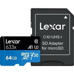 Lexar 64GB 633X 100MB/s SD Adaptörlü MicroSDXC Hafıza Kartı