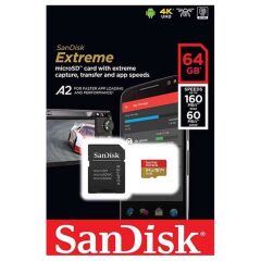Sandisk 64GB MicroSDXC Extreme 160MB/s UHS-I V30 U3 A2 Hafıza Kartı