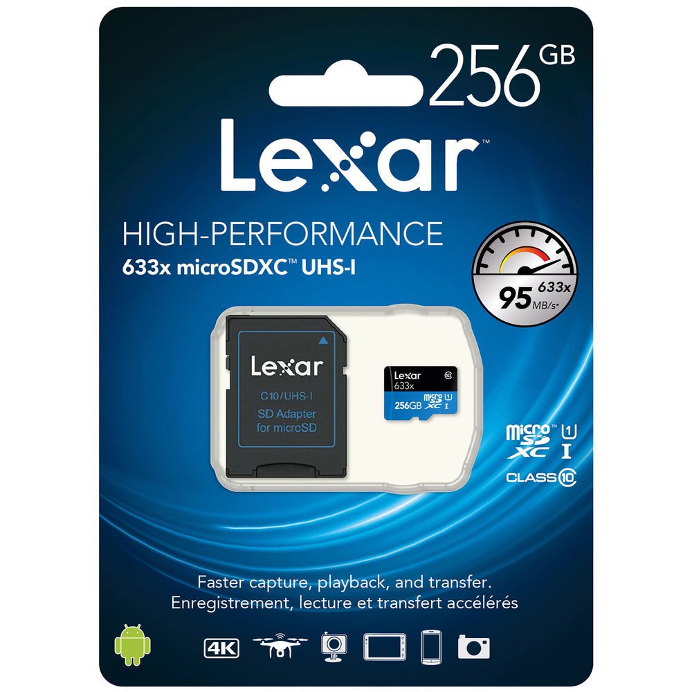 Lexar 256GB 633X 100MB/s SD Adaptörlü MicroSDXC Hafıza Kartı