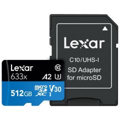 Lexar 512GB 633X 100MB/s SD Adaptörlü MicroSDXC Hafıza Kartı