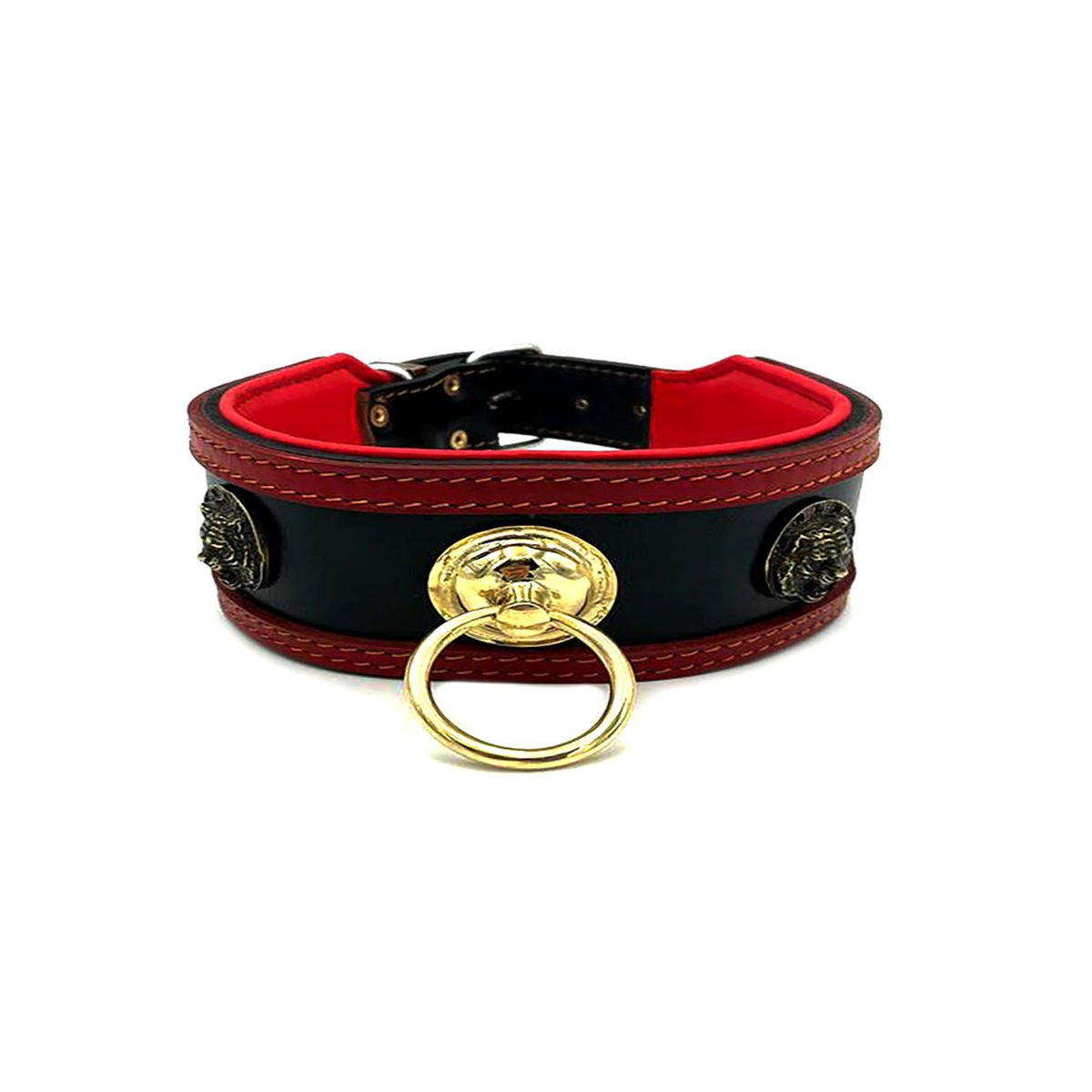 Black-Red ''Castle'' Leather Dog Collar