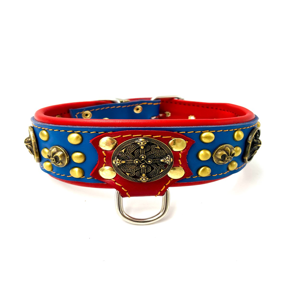 Navy Blue-Red ''Viking'' Dog Collar