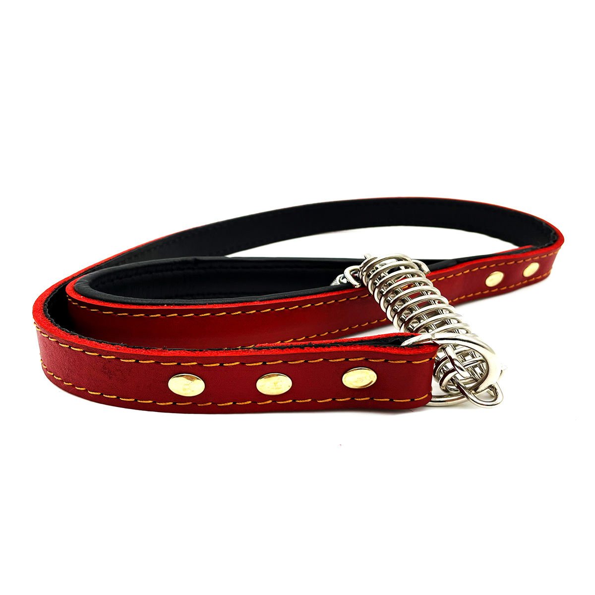 Red - Black Long Leather Dog Leash