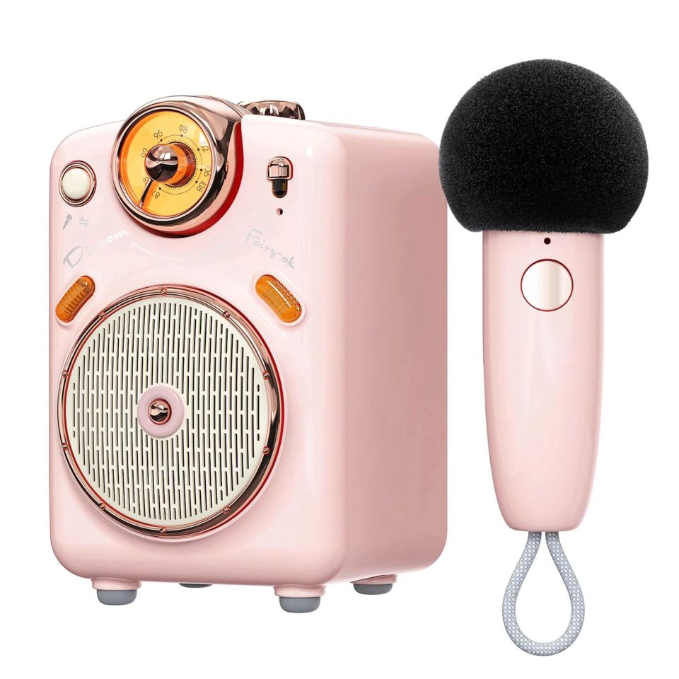 Divoom Fairy-OK Karaoke Mikrofonlu FM Radyolu Taşınabilir Bluetooth Hoparlör Pembe