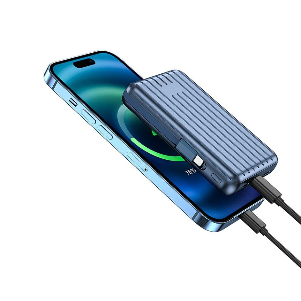 Wiwu PP03 Taşınabilir Wireless Şarj ve PD Hızlı Şarj Özellikli Powerbank 15W 10000mAh Mavi