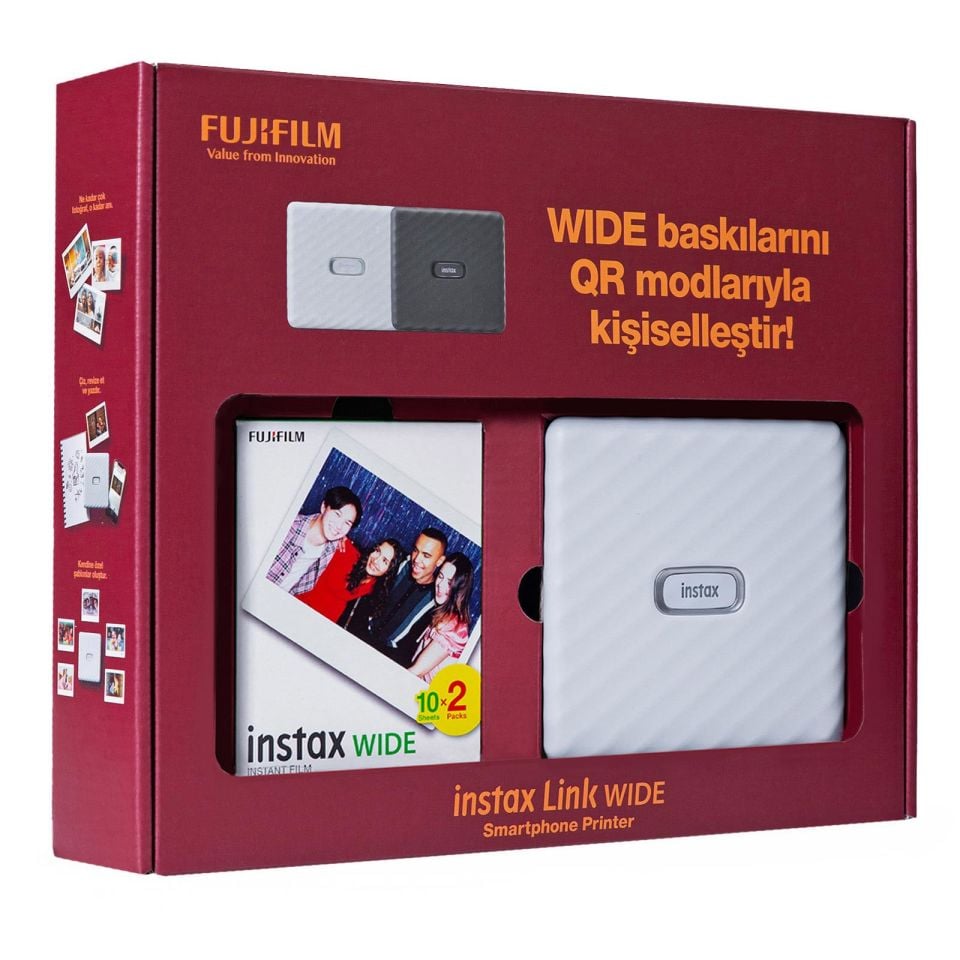 İnstax Wide Link Akıllı Telefon Yazıcısı Ve 20'li Film Bundle Box Beyaz