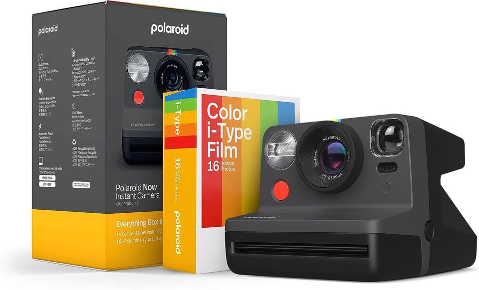 Polaroid Now Generation 2 Instant Fotoğraf Makinesi + 16'lı Renkli Fotoğraf Baskı Kağıdı Black