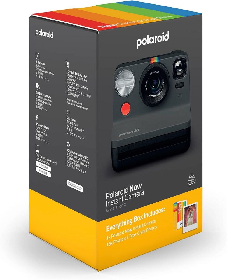 Polaroid Now Generation 2 Instant Fotoğraf Makinesi + 16'lı Renkli Fotoğraf Baskı Kağıdı Black