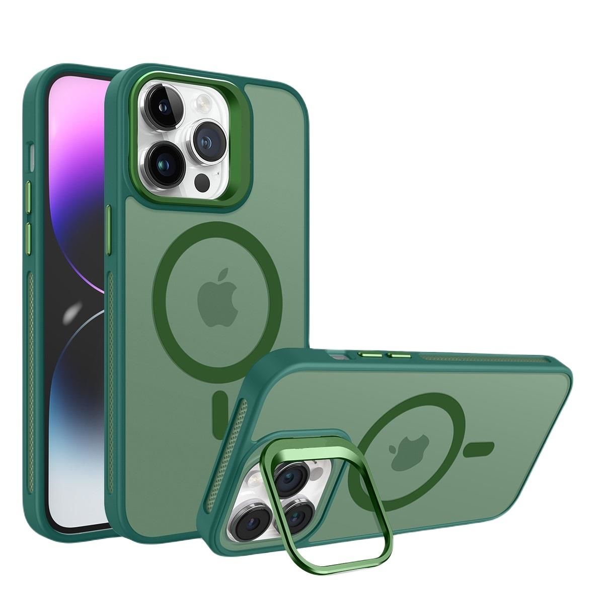 Piili iPhone 15 Pro Max Metal Bracket Magsafe Mat Kılıf Yeşil