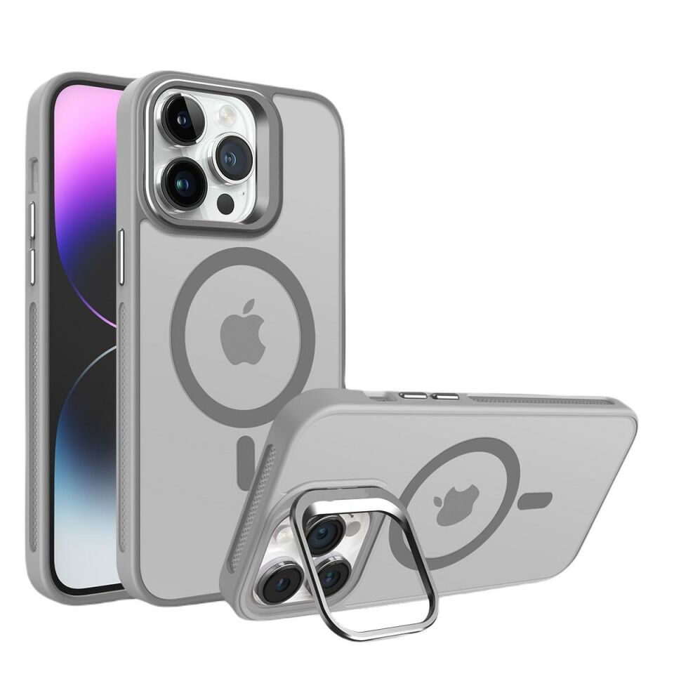Piili iPhone 15 Pro Max Metal Bracket Magsafe Mat Kılıf Gri