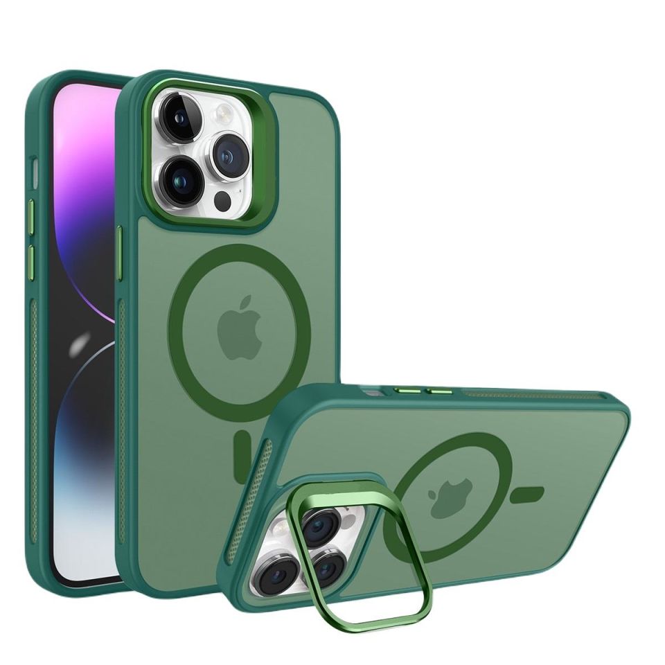 Piili iPhone 15 Pro Metal Bracket Magsafe Mat Kılıf Yeşil
