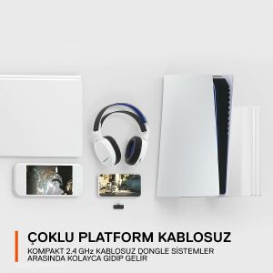 SteelSeries Arctis 7P+ Wireless Gaming Kulaklık – Kayıpsız 2.4 GHz – 30 Saat Kullanım – USB-C – 3D Audio – PS5, PS4, PC, Mac, Android ve Switch – Beyaz