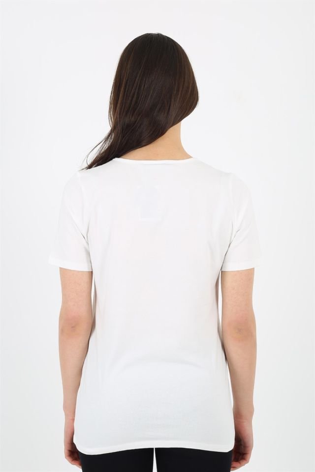 Baskılı Kısa Kollu T-shirt S - Beyaz - Lacivert