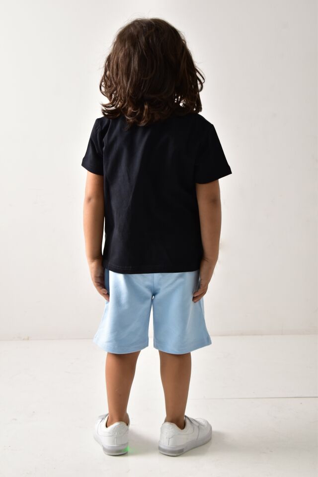 Erkek Çocuk Baskılı T-shirt Şort Takımı Lacivert-Mavi - 9-10 Yaş