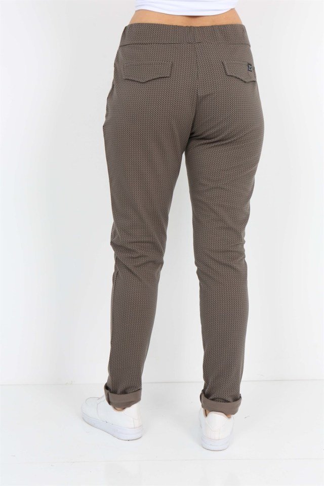 Desenli Fermuar Detaylı Cepli Spor Pantolon XL - Vizon