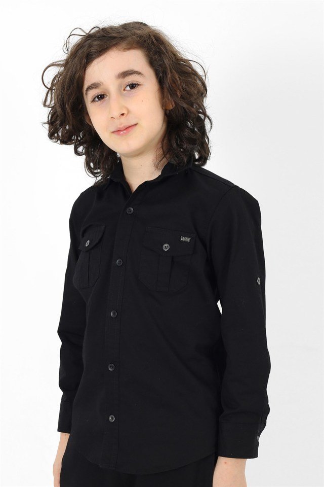 Erkek Çocuk Regular Fit Gabardin Gömlek Siyah - 10-11 Yaş