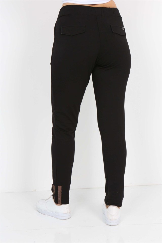 Siyah Fermuar Detaylı Cepli Spor Pantolon XL