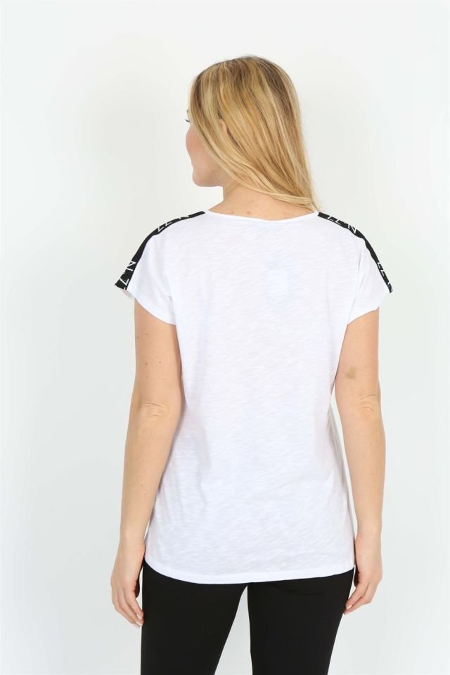Beyaz Baskılı Kısa Kollu Palmiye T-shirt L