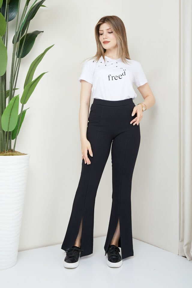 Kadın Paçası Yırtmaçlı Ön Dikiş Detaylı Pantolon XL