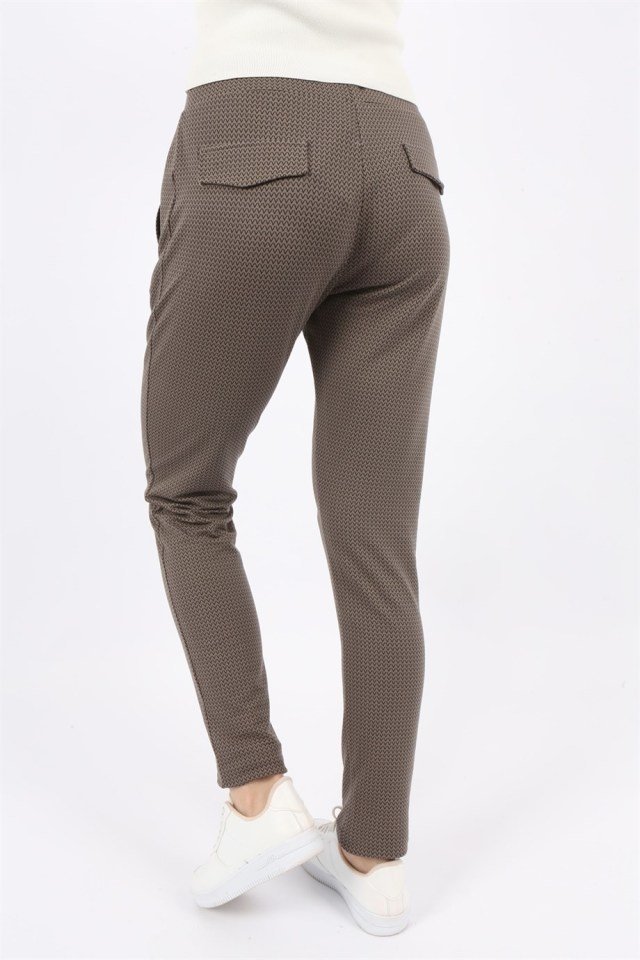 Desenli Önden Çizgi Dikişli Cepli Spor Pantolon XL - Kahverengi