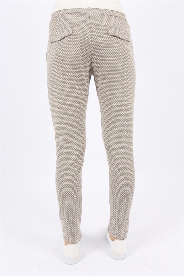 Desenli Önden Çizgi Dikişli Cepli Spor Kadın Pantolon XL - Vizon
