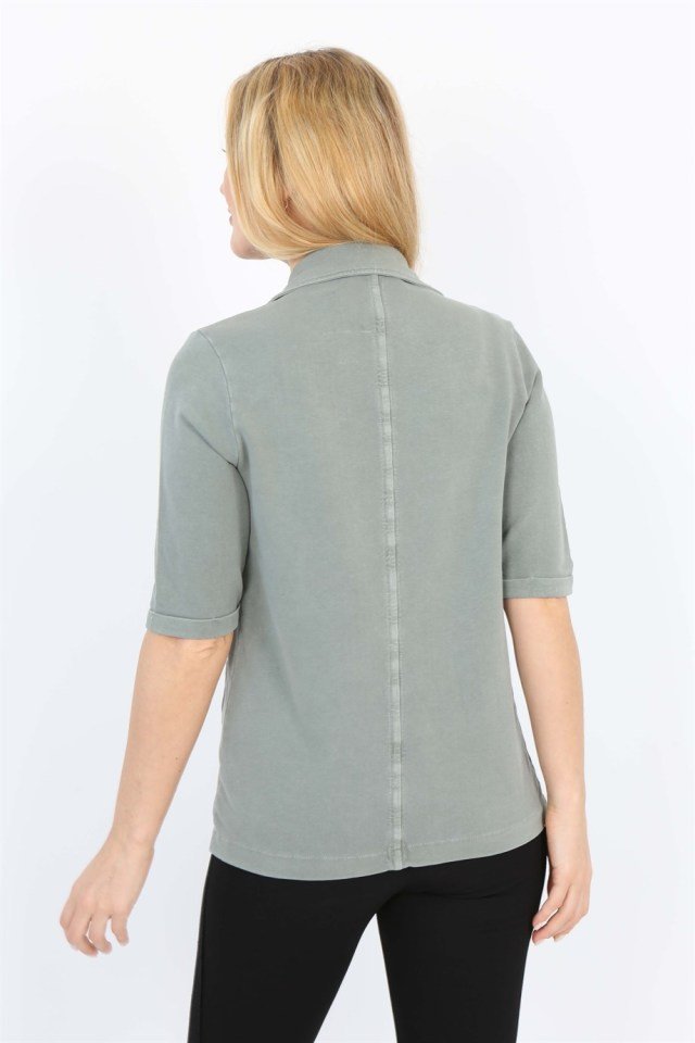 Yeşil Yarım Kollu Taşlamalı Garment Dyed Casual Ceket S